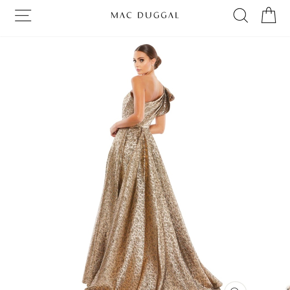 Mac Duggal - One Shoulder Metallic Ballgown. COLOR - Antique Bronze.